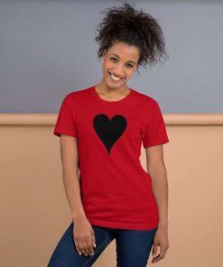 black heart on red shirt